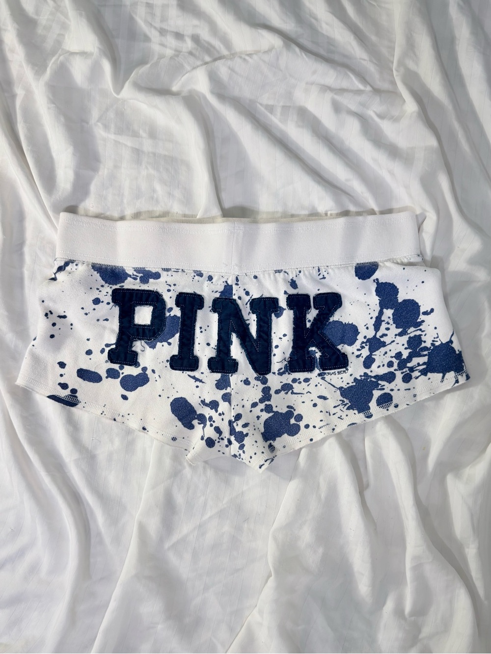 Y2K 2008 Victoria's Secret PINK White & Blue Embroidered Logo Booty Shorts
